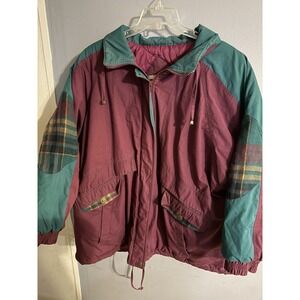 Vtg Out Brook Jacket/coat Men 3X Plaid Patch Elbows Green Burgundy